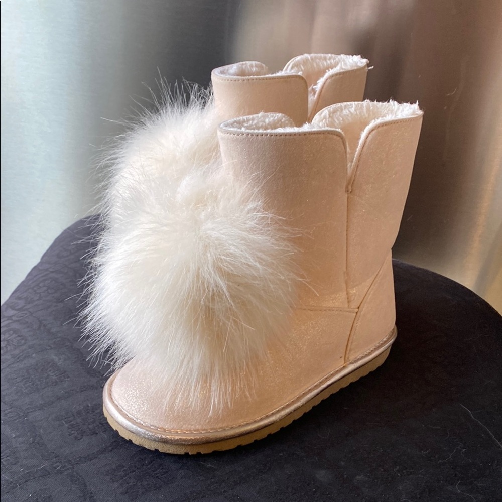 Girls Pink Sparkly Little Booties w/ Fur Pom-Poms!!! Size 10